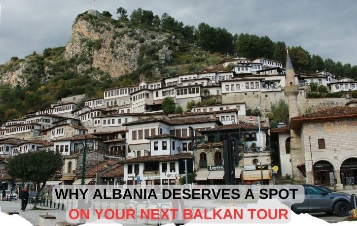 Berat old town with hillside houses and fortress, Albania