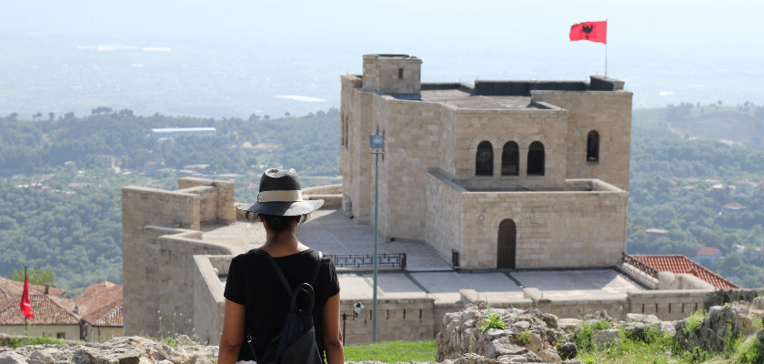 A lady enjoying the view over the Kruja Castle in Albania