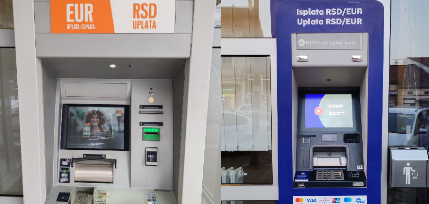 ATMs of different banks which offer withdrawal in Euros or in Dinars