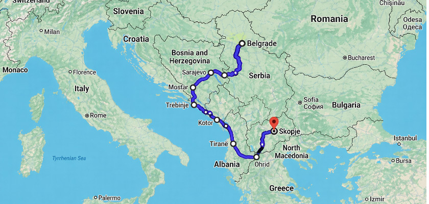 multi-day Balkan tour itinerary route map
