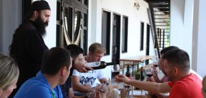 Tasting local Black Tamjanika with a monk as a small producer