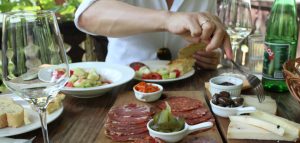 Local wine and charcuterie platter from Fruška Gora