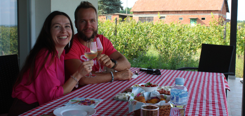 Wine toast at a vineyard in Šumadija