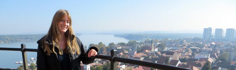 Girl is on the top of the Gardos tower in Zemun