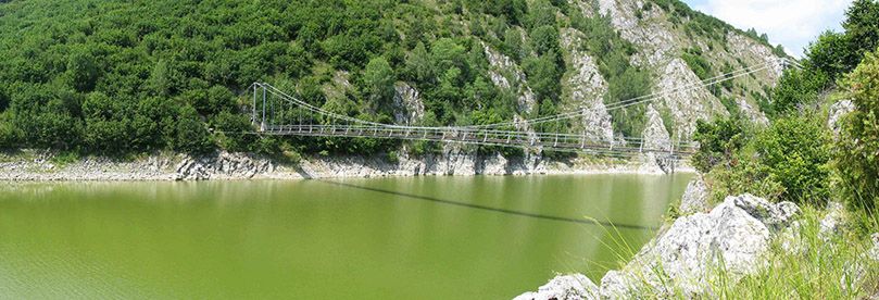 Great hiking includes crossing bridge over river uvac canyon