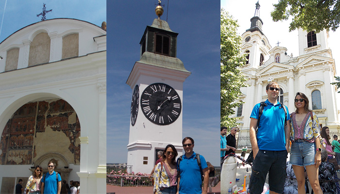 Couple is in front of the Fruska gora attractions as one of the Serbian top five destinations.