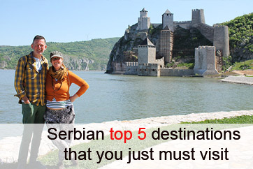 Couple in front of the Golubac fortress. one of the Serbian top five destinations