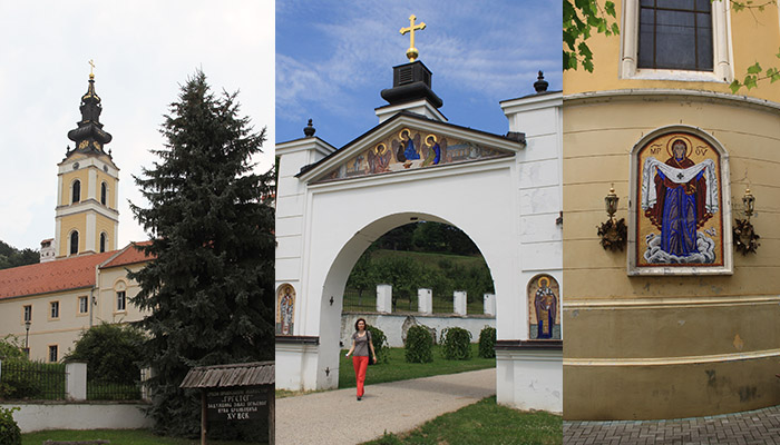 One of the monasteries of Fruska Gora is Grgeteg, entrance gate. the bell tower and the icon