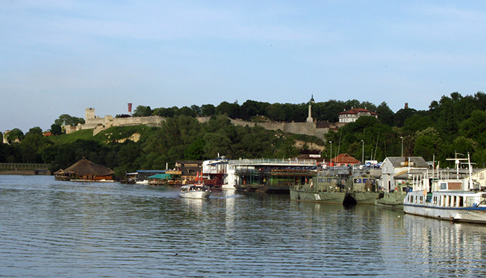 View from Danube river on Kalemegdan fortress