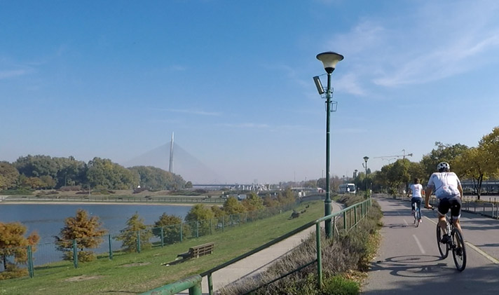 Cycling and walking path on Ada Ciganlija lake.