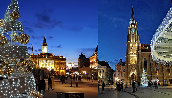 What to visit near Belgrade is Novi Sad by night.