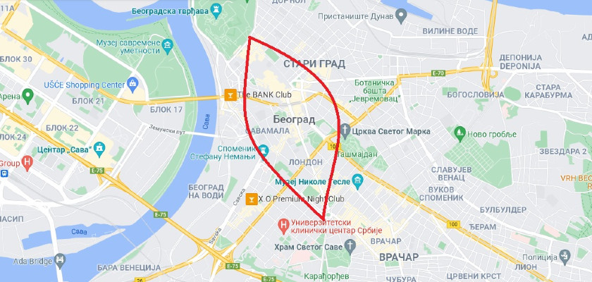Best hotels in Belgrade city center map